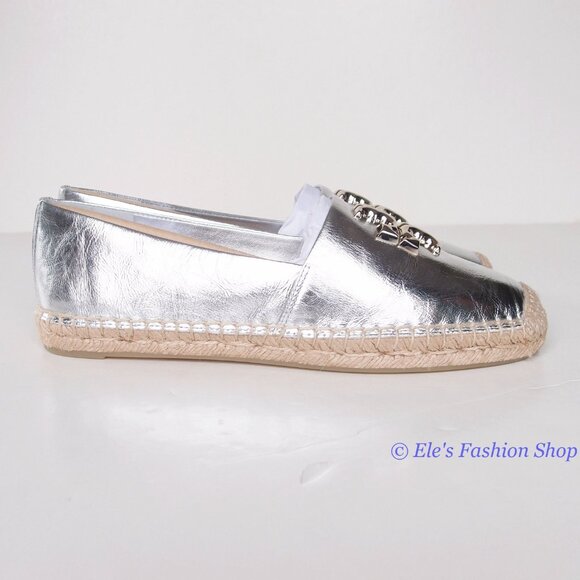 NIB Tory Burch Eleanor Espadrille Leather Flat Metallic Silver 7 7.5 8 8.5 9 9.5 - Picture 13 of 16